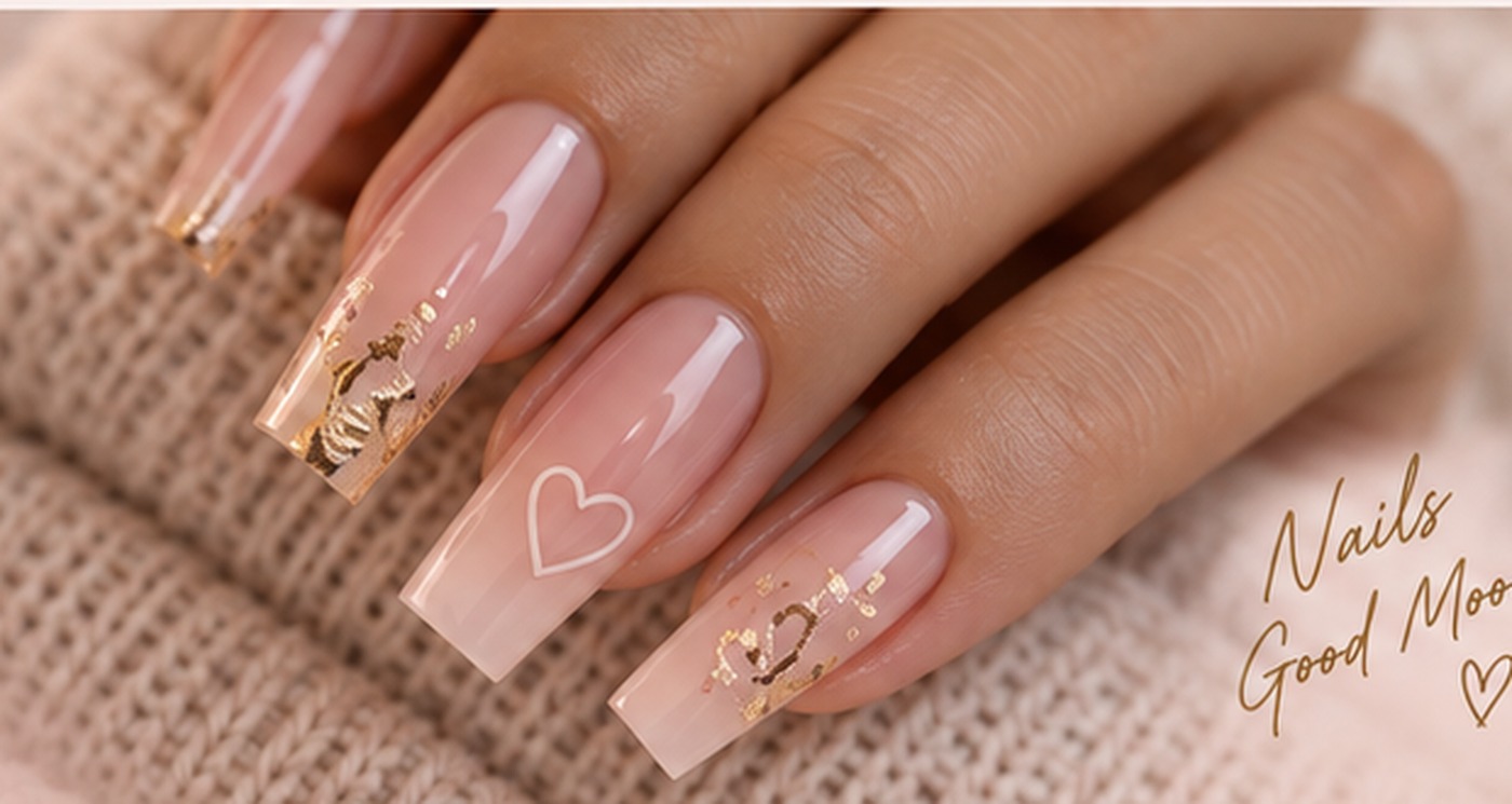 Uñas rosadas elegantes con detalles dorados